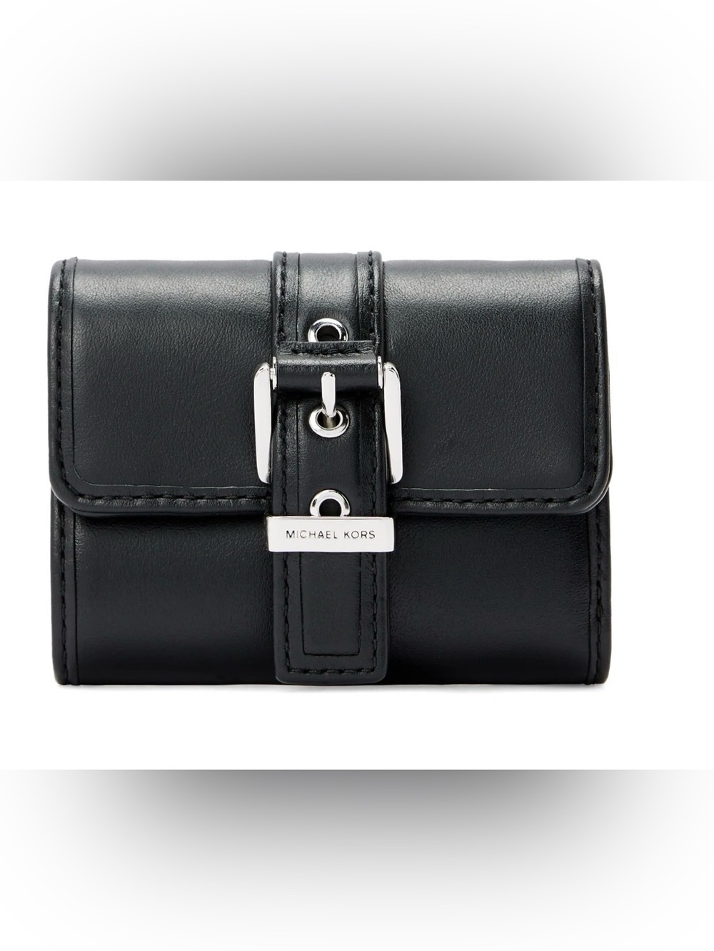 Michael Kors Black Leather Buckle tri fold wallet